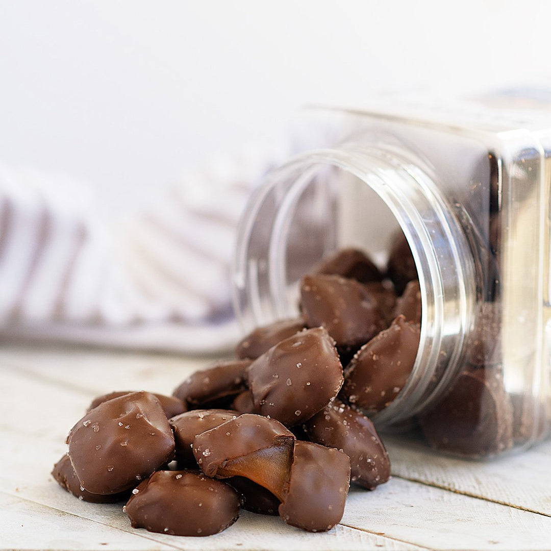 Original Milk Chocolate Sea Salt Caramels Tub package open