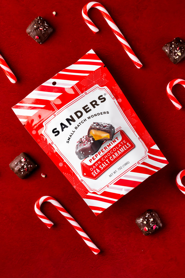 Dark Chocolate Peppermint Caramel with Candy Cane Sea Salt