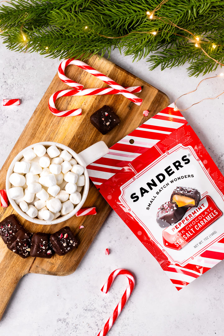 Dark Chocolate Peppermint Caramel with Candy Cane Sea Salt