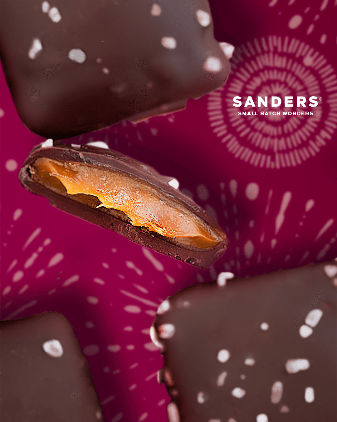 Sanders Candy - Dark Chocolate Sea Salt Caramel Thins Tub 18 oz.