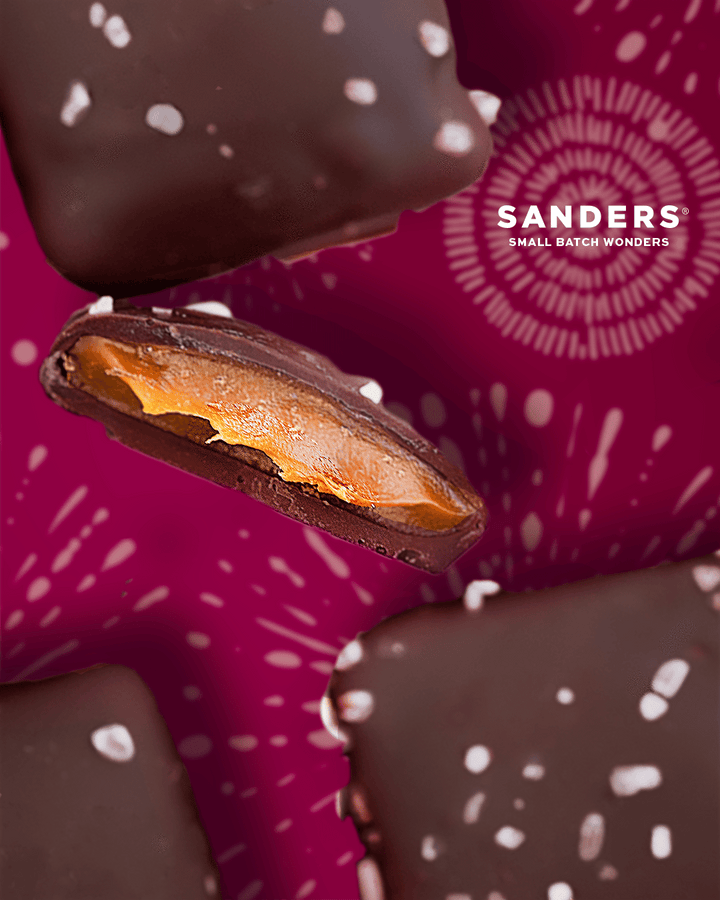 Sanders Candy - Dark Chocolate Sea Salt Caramel Thins Tub 18 oz.