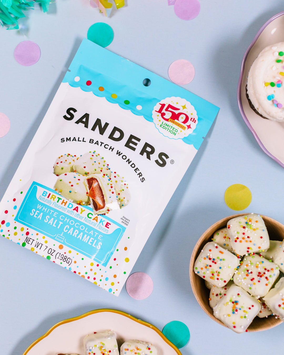 Sanders Candy - White Chocolate Birthday Cake Flavor Sea Salt Caramels 7oz Pouch