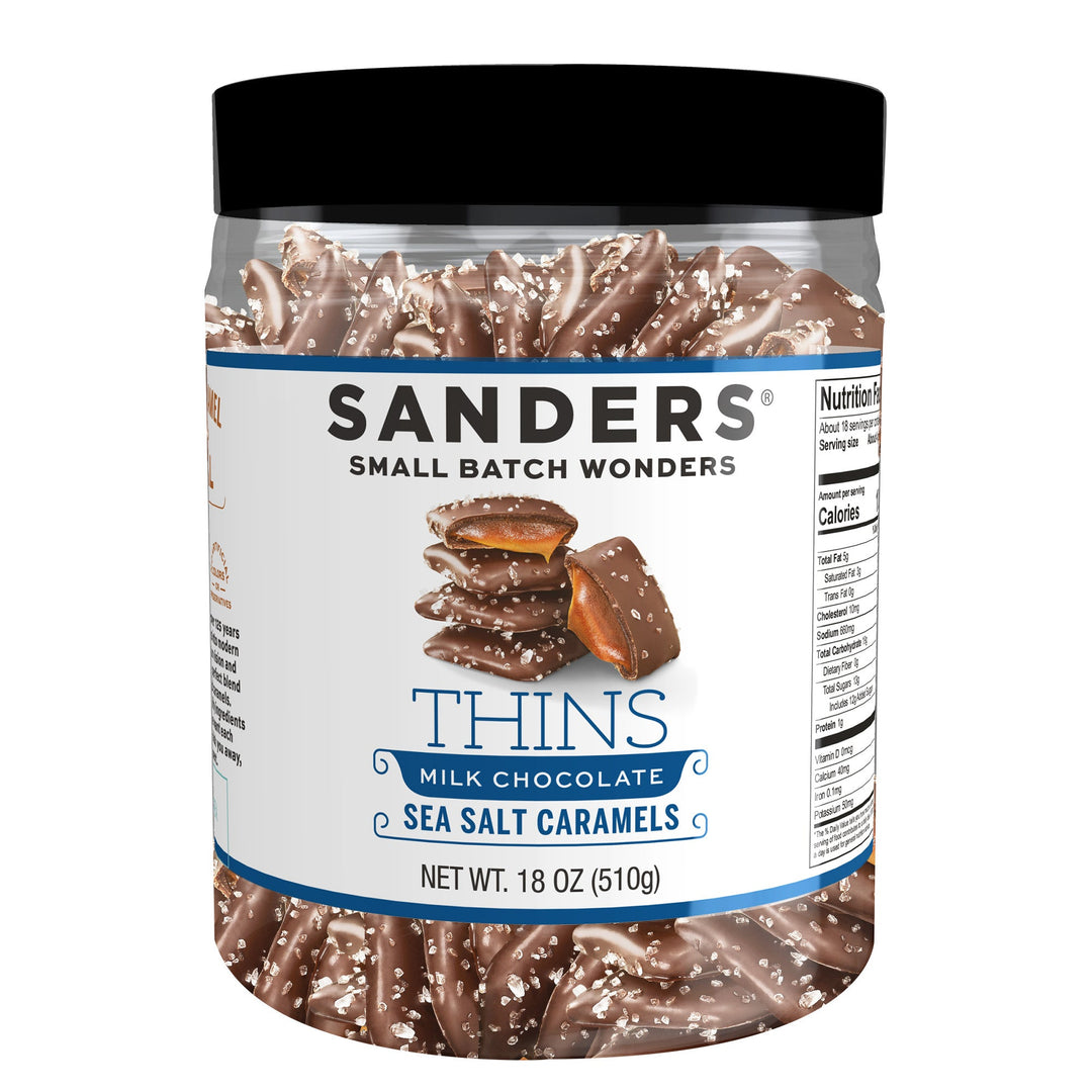 Sanders Candy - Milk Chocolate Sea Salt Caramel Thins Tub 18 oz.