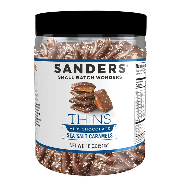 Sanders Candy - Milk Chocolate Sea Salt Caramel Thins Tub 18 oz.