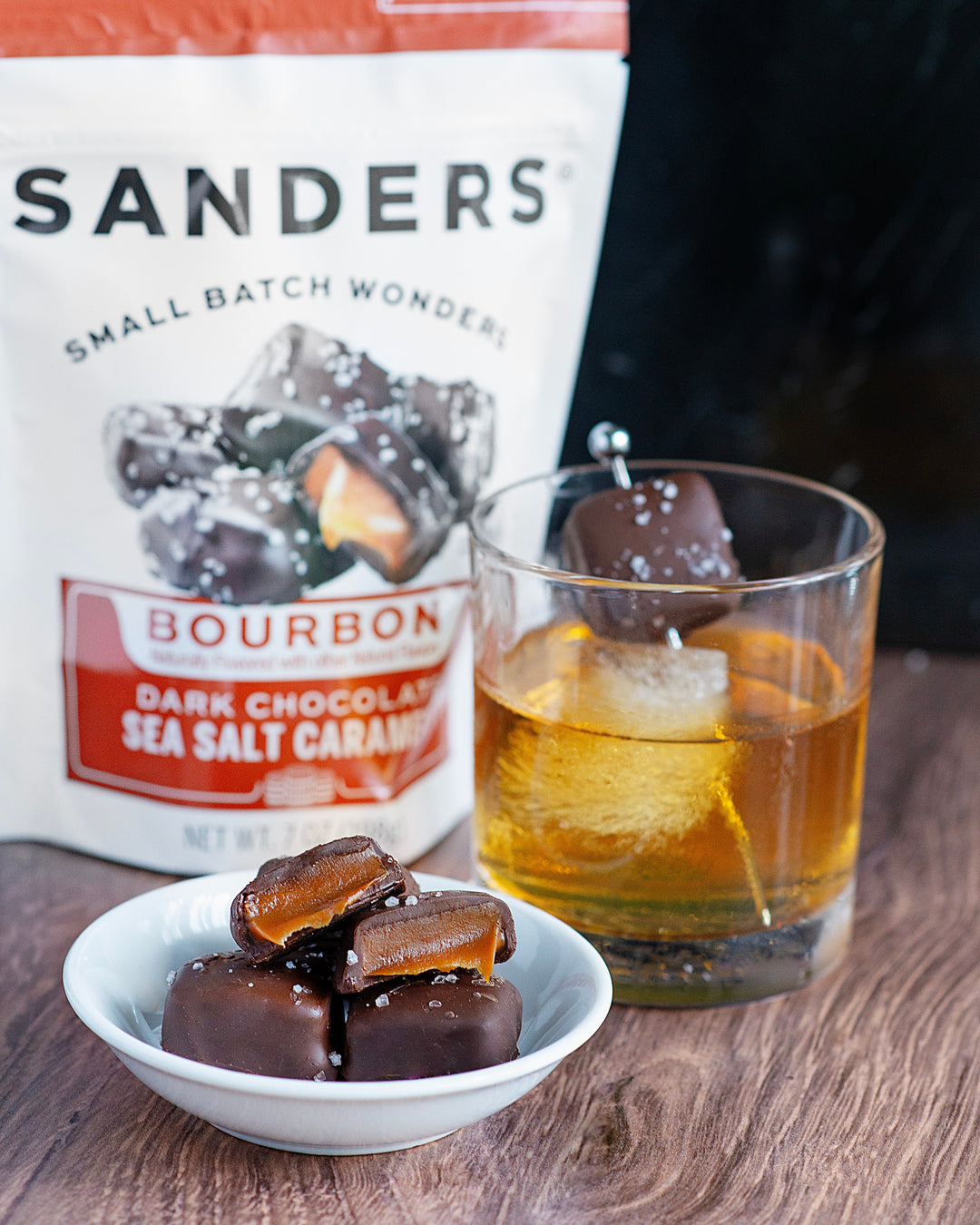 Sanders Candy - Dark Chocolate Bourbon Sea Salt Caramel 7oz Pouch