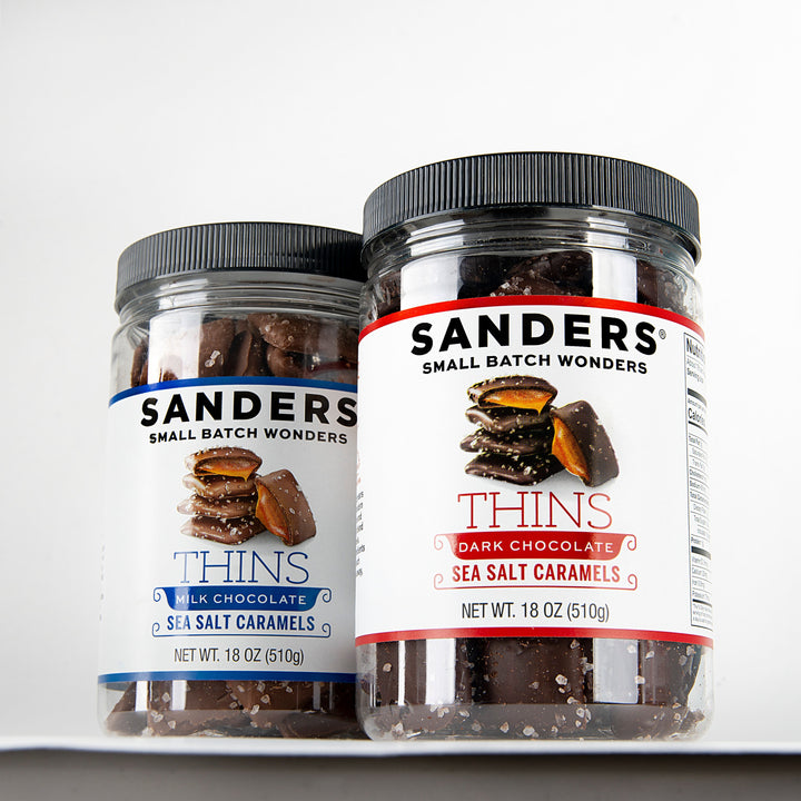 Sanders Candy - Dark Chocolate Sea Salt Caramel Thins Tub 18 oz.