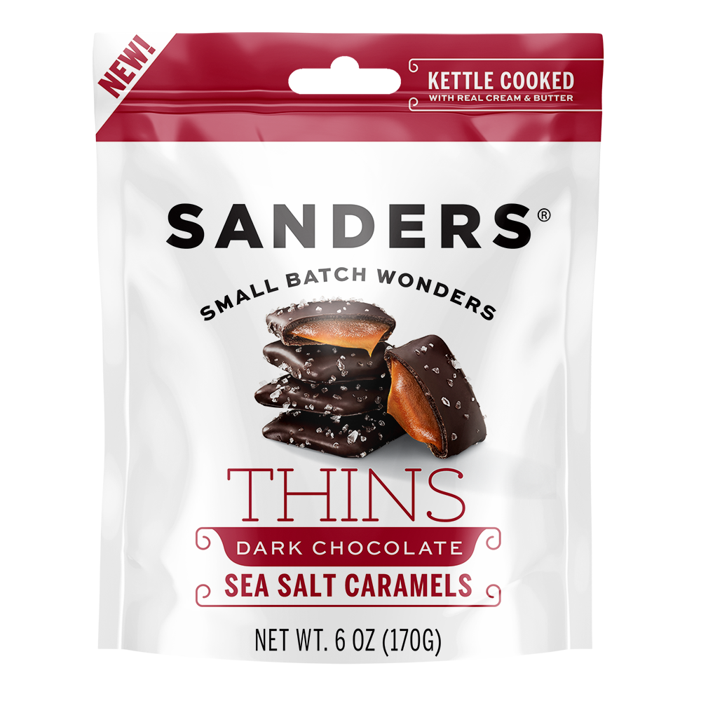 Sanders Candy - Dark Chocolate Sea Salt Caramel Thins 6 oz. Pouch