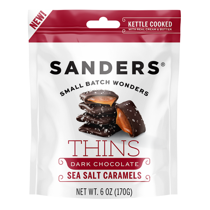 Sanders Candy - Dark Chocolate Sea Salt Caramel Thins 6 oz. Pouch