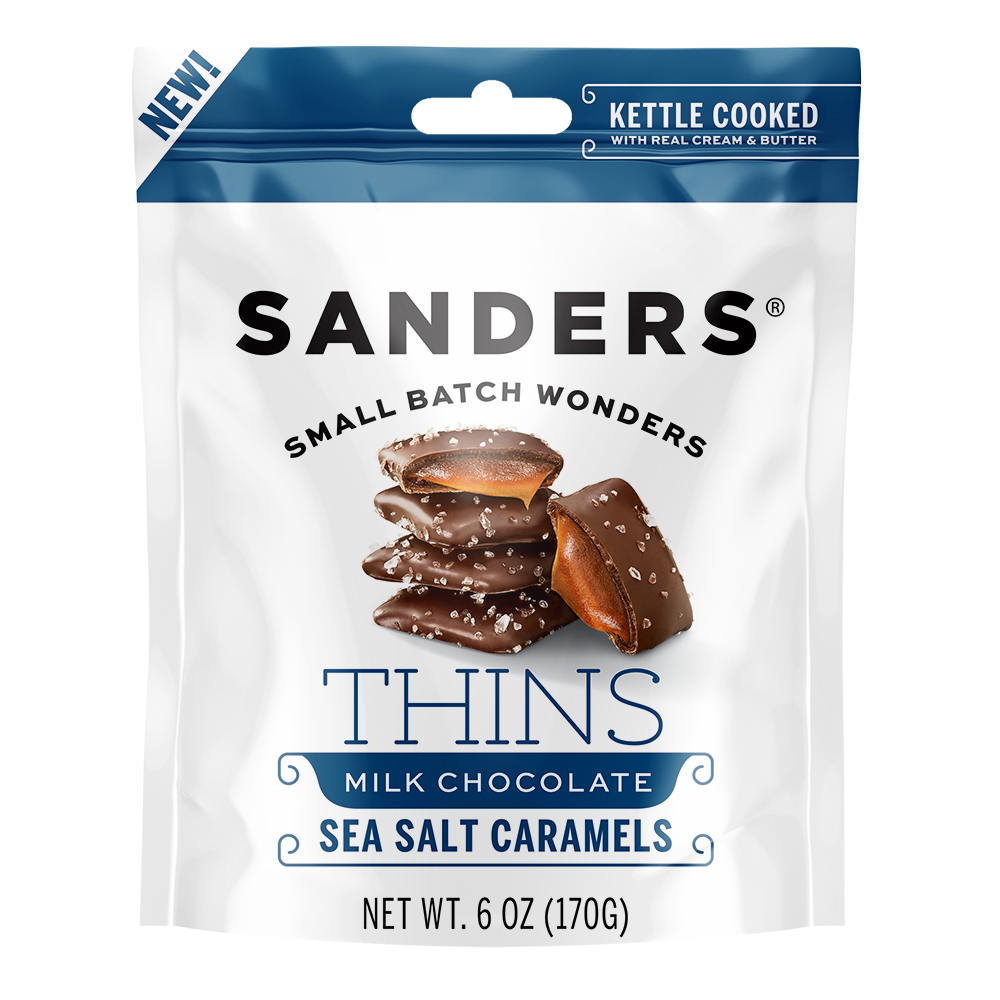 Sanders Candy - Milk Chocolate Sea Salt Caramel Thins 6 oz. Pouch