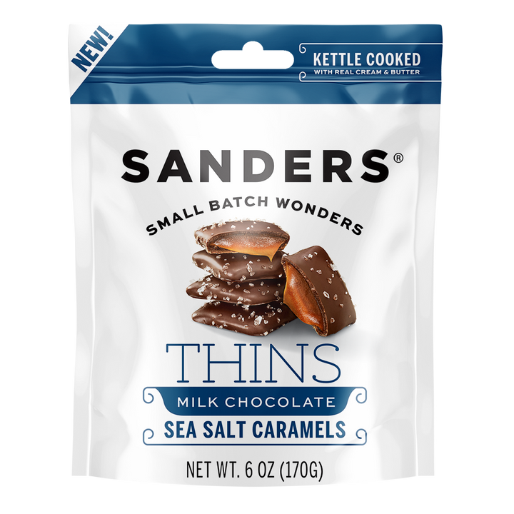 Sanders Candy - Milk Chocolate Sea Salt Caramel Thins 6 oz. Pouch