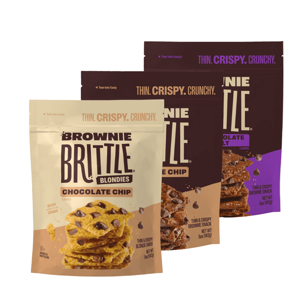 3 packages of brownie brittle in the Chocolate Chip Favorites Variety Pack