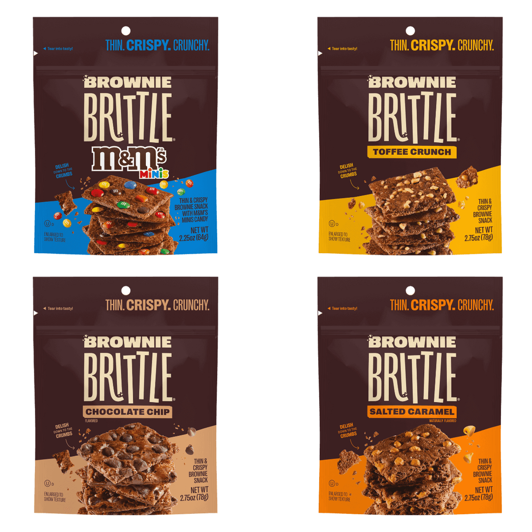 4 packages of brownie brittle in the Small Pouch Variety Pack