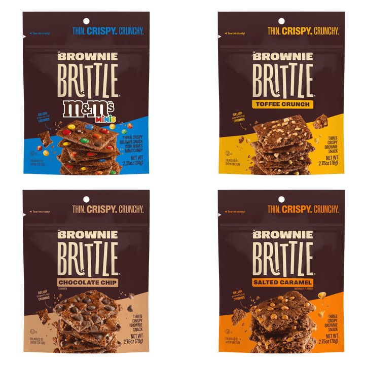 4 packages of brownie brittle in the Small Pouch Variety Pack