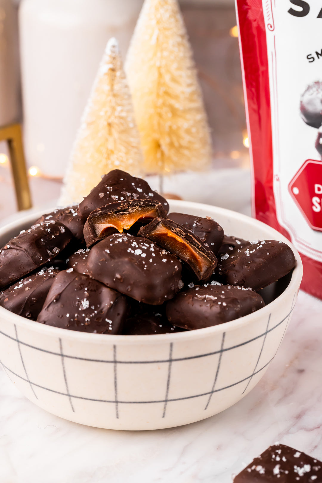 Dark Chocolate Sea Salt Caramels Holiday 7 oz. pouch