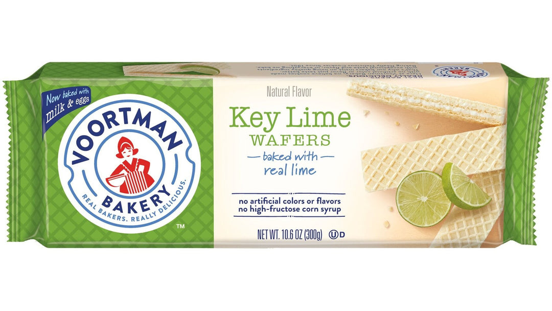 Voortman Bakery key lime wafers package with a green and white design on a white background