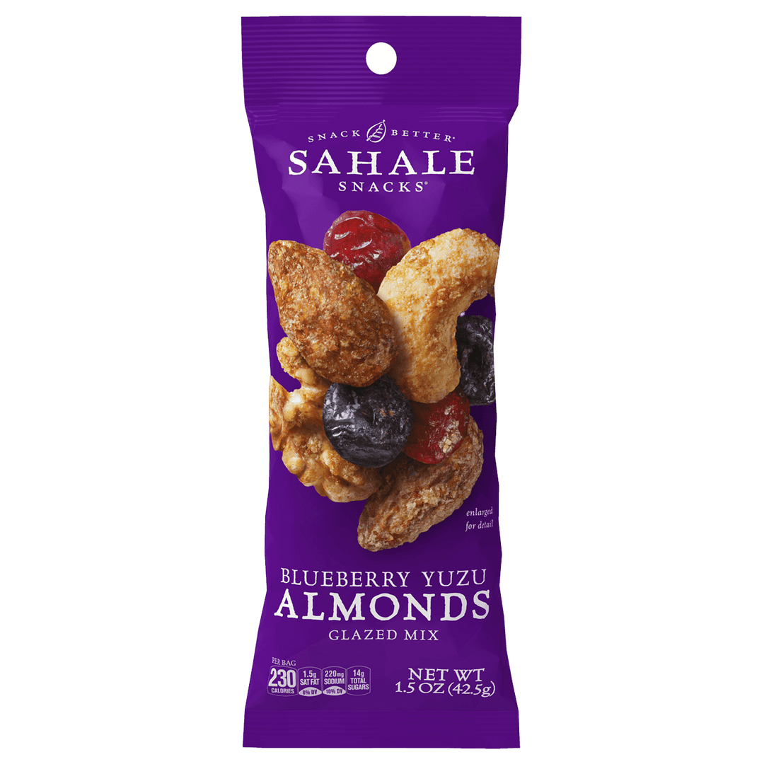 Purple package of Sahale Snacks Blueberry Yuzu Almonds Glazed Mix