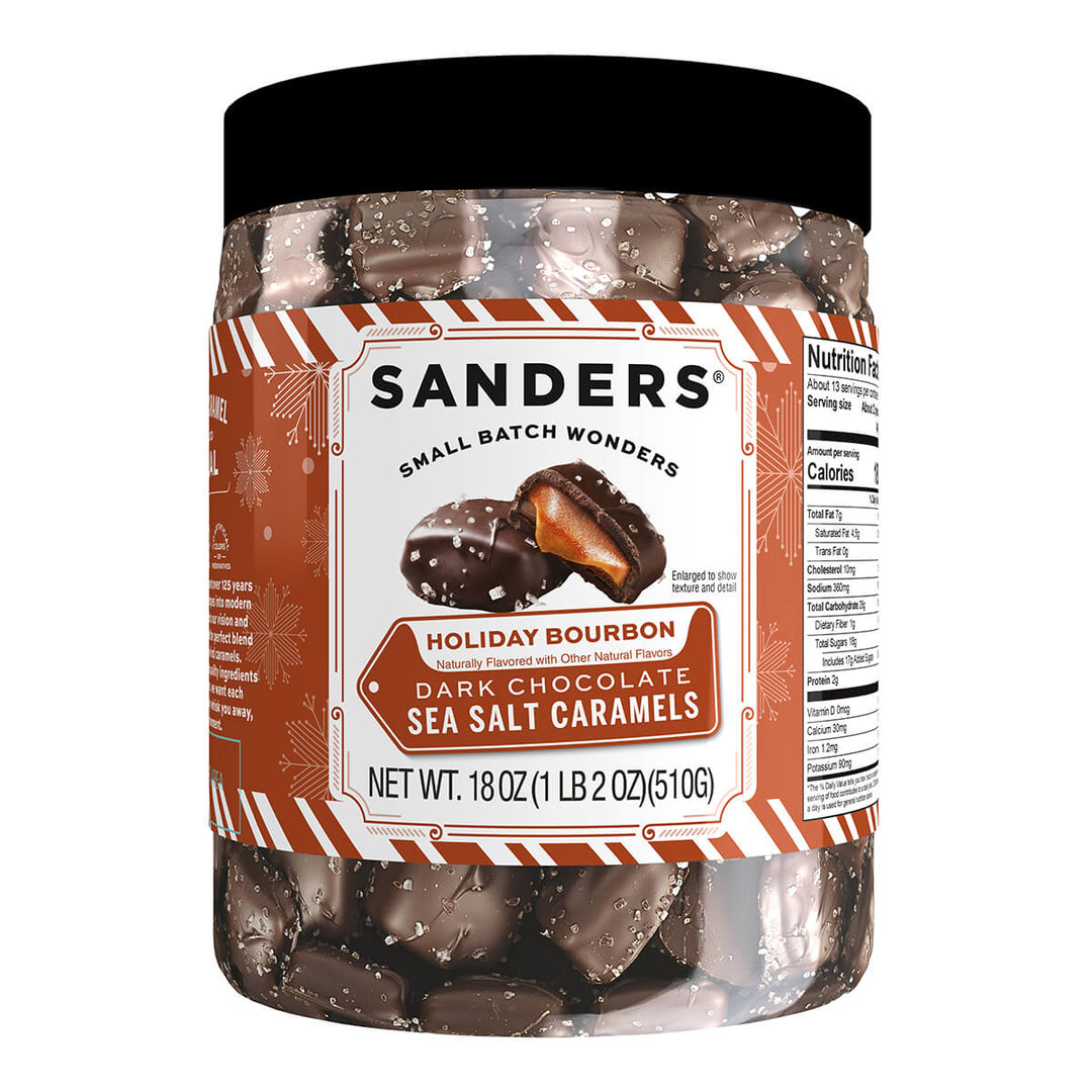 Dark Chocolate Bourbon Flavored Sea Salt Caramel 18 oz. Tub