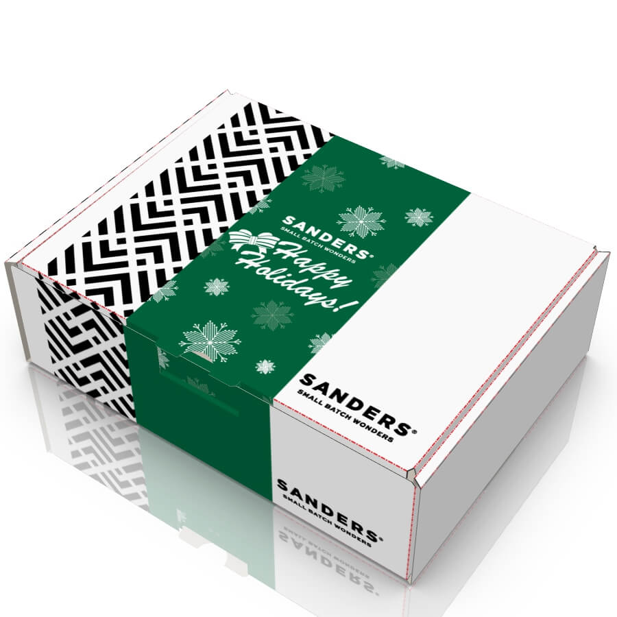 Sanders matchbook packaging with green and white design on a white background