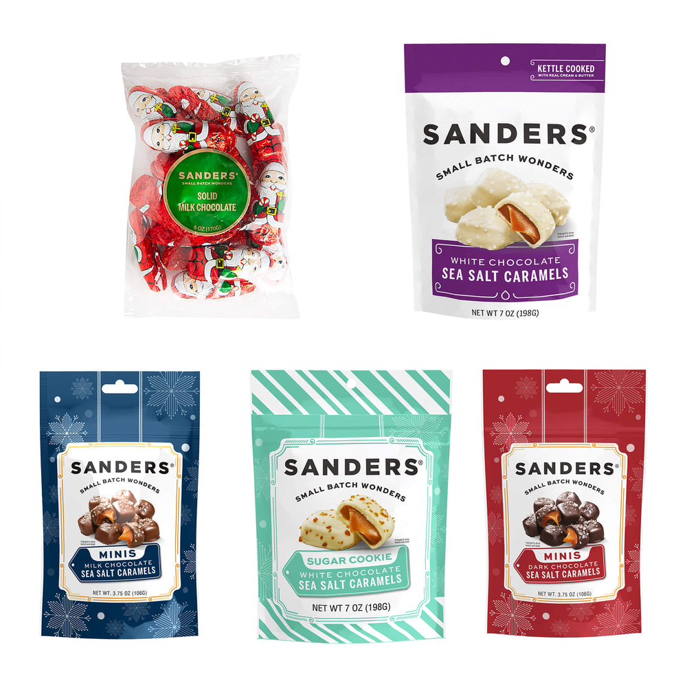 Collection of Sanders candy packages on a white background