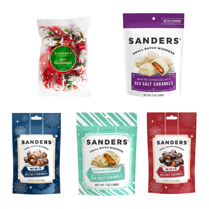 Collection of Sanders candy packages on a white background