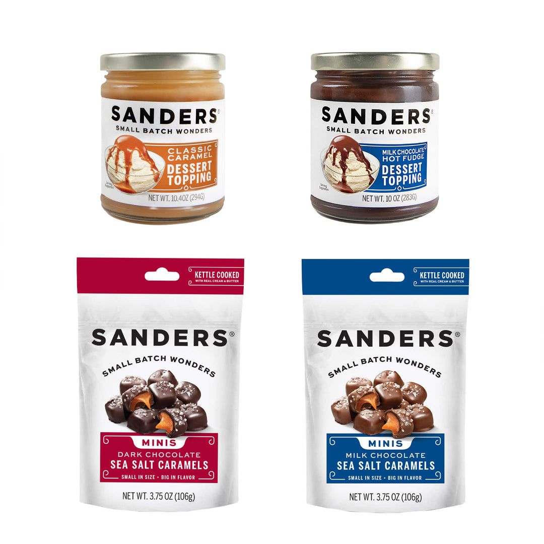  Sanders dessert toppings and caramels on a white background