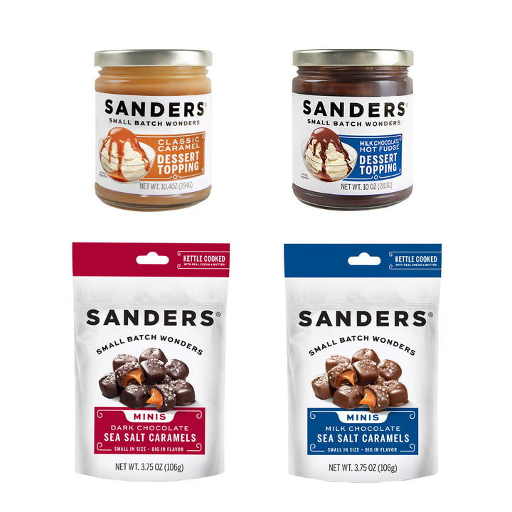  Sanders dessert toppings and caramels on a white background