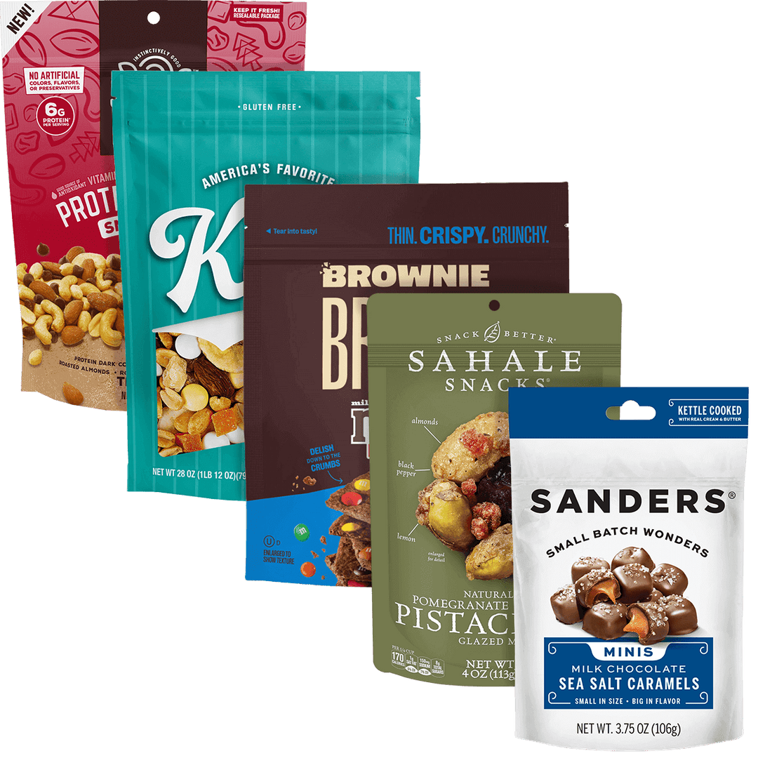 Collection of various snack packages called Snack O'Clock Variety Pack