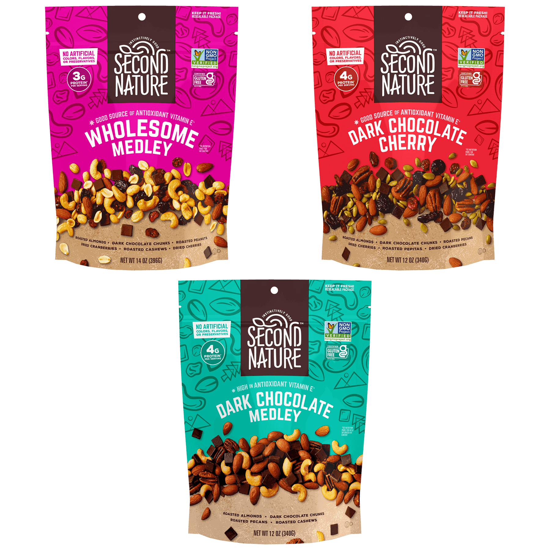 Dark Chocolate Fruit & Nut Trio Pack | Second Nature Snacks Dark Chocolate Fruit & Nut Trio Pack | Second Nature Snacks